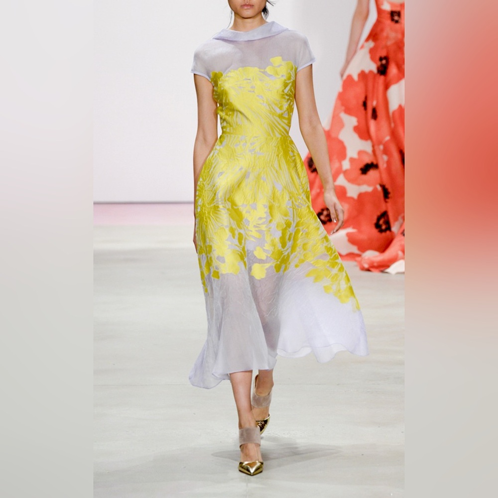 Lela Rose RUNWAY Citrine and Lavender Chiffon Midi Dress NWOT